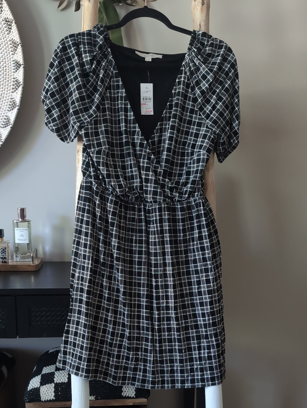 NWT Loft Black Plaid Checkered Dress